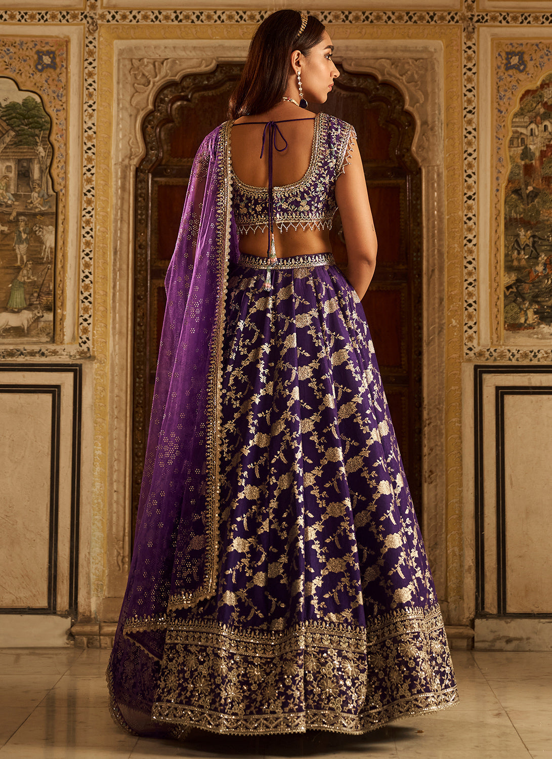 Purple Embroidered Brocade Lehenga