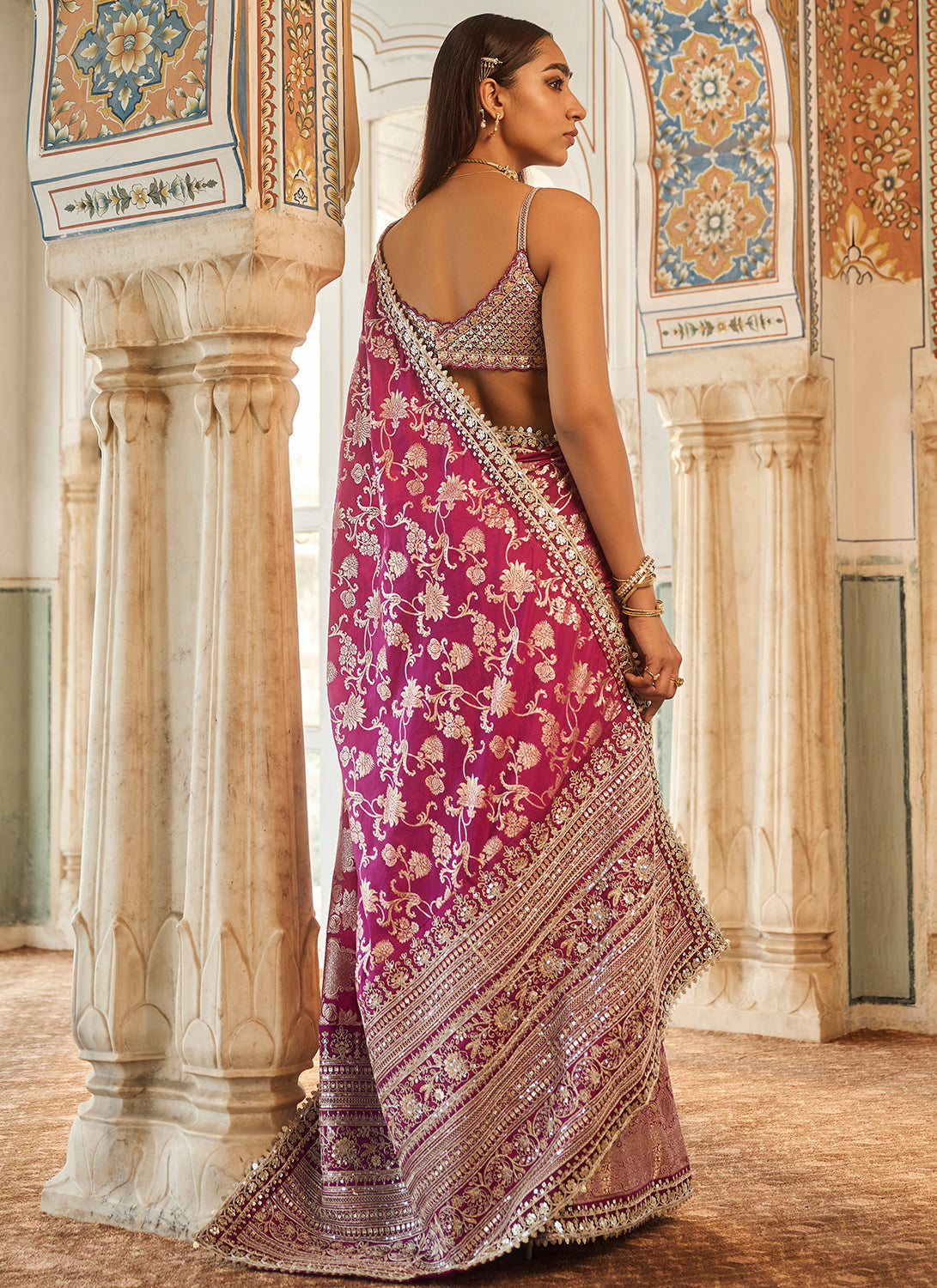 Purple Embroidered Brocade Saree