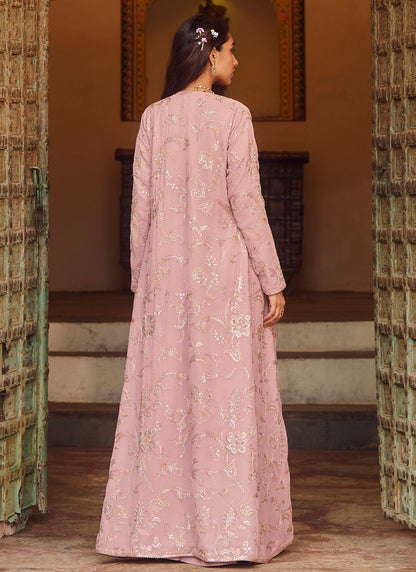 Dusty Rose Embroidered Jacket Style Sharara