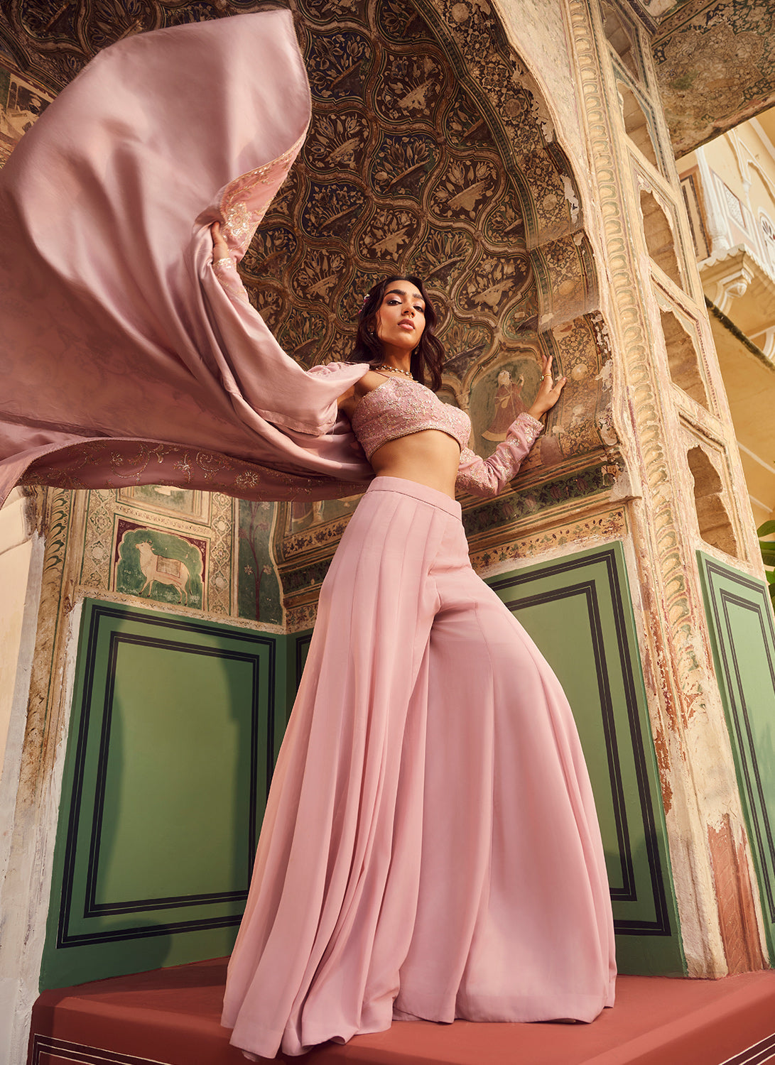 Dusty Rose Embroidered Jacket Style Sharara