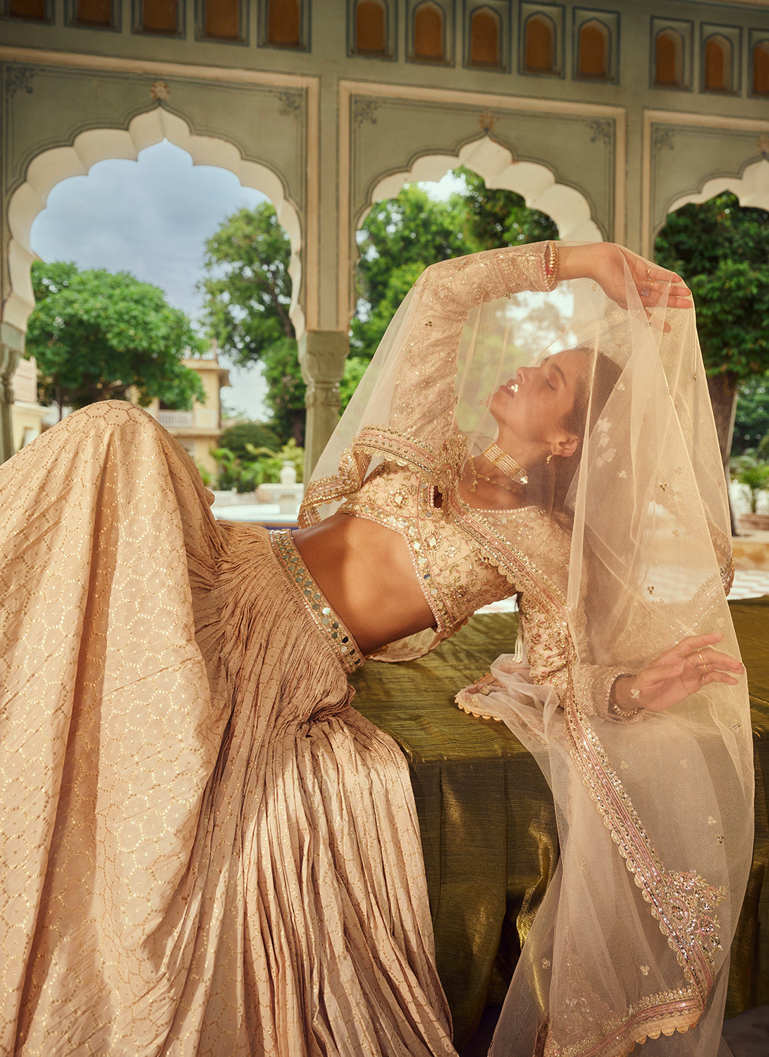 Nude Embroidered Brocade Lehenga