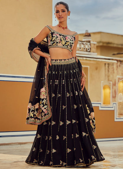 Black Embroidered Georgette Lehenga