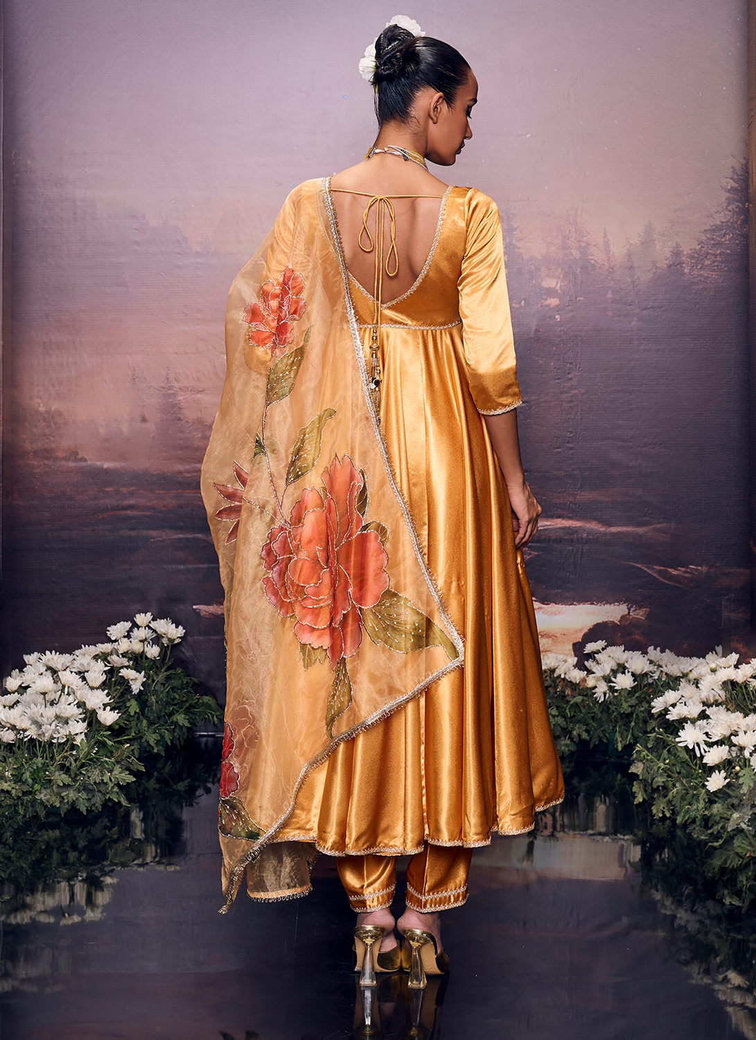 Mustard Embroidered Satin Anarkali