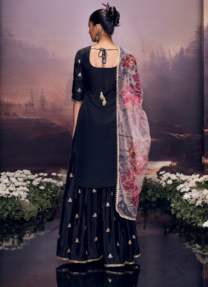 Black Embroidered Sharara Suit