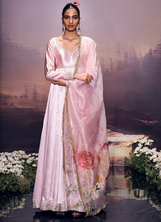 Light Pink Embroidered Satin Anarkali