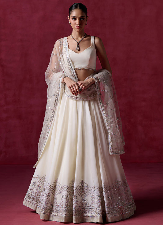 Ivory Embroidered Georgette Lehenga