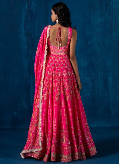 Pink Embroidered Crepe Silk Anarkali