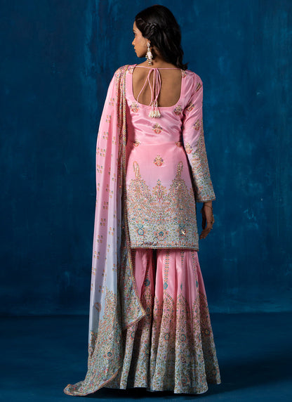 Pink Multicolor Embroidered Gharara Suit