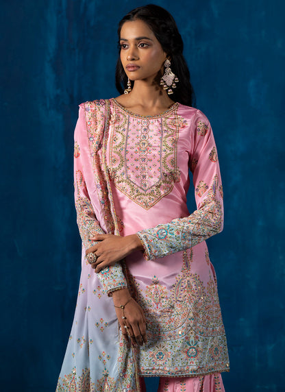 Pink Multicolor Embroidered Gharara Suit