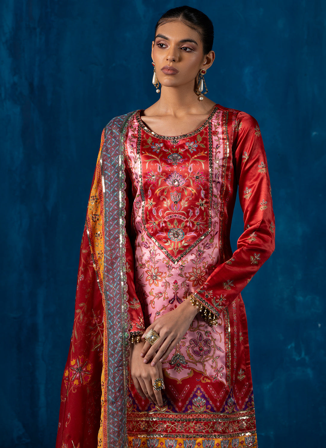 Maroon Multicolor Embroidered Straight Suit