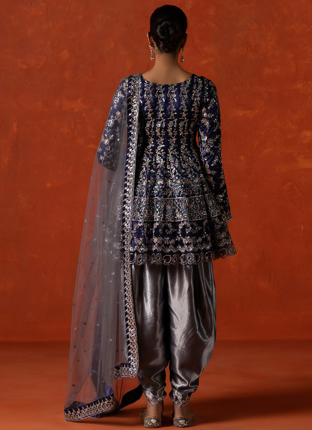 Navy Blue and Grey Embroidered Punjabi Suit