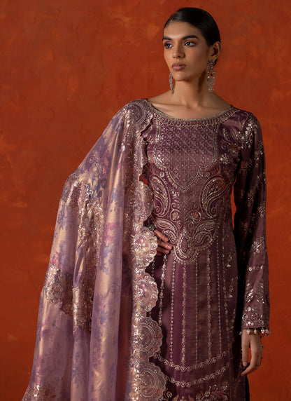 Dusty Violet Embroidered Straight Suit