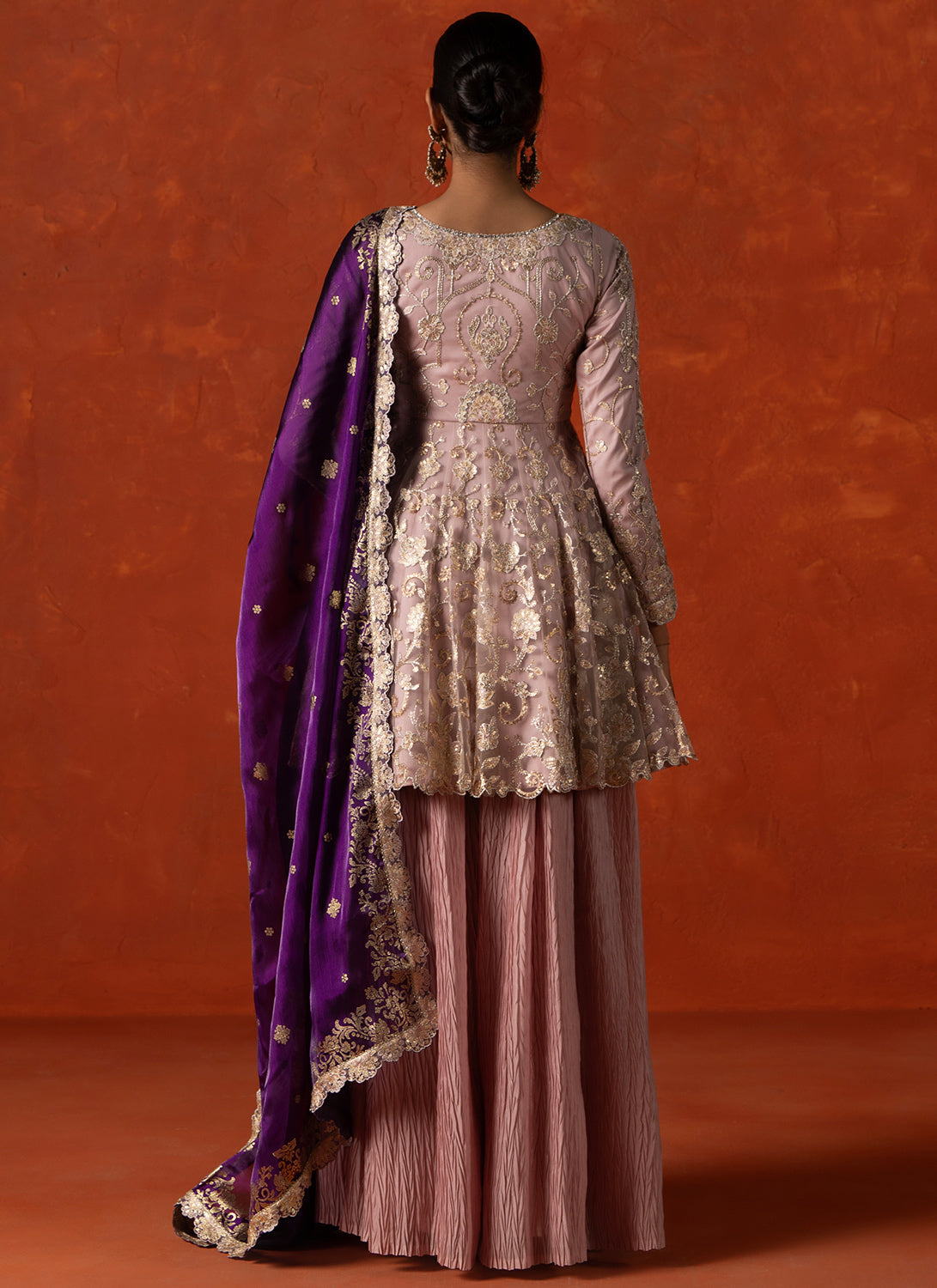 Dusty Pink and Purple Embroidered Gharara Suit