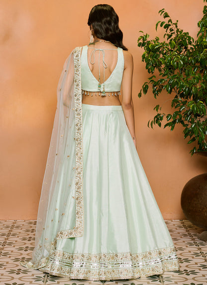 Mint Embroidered Silk Lehenga