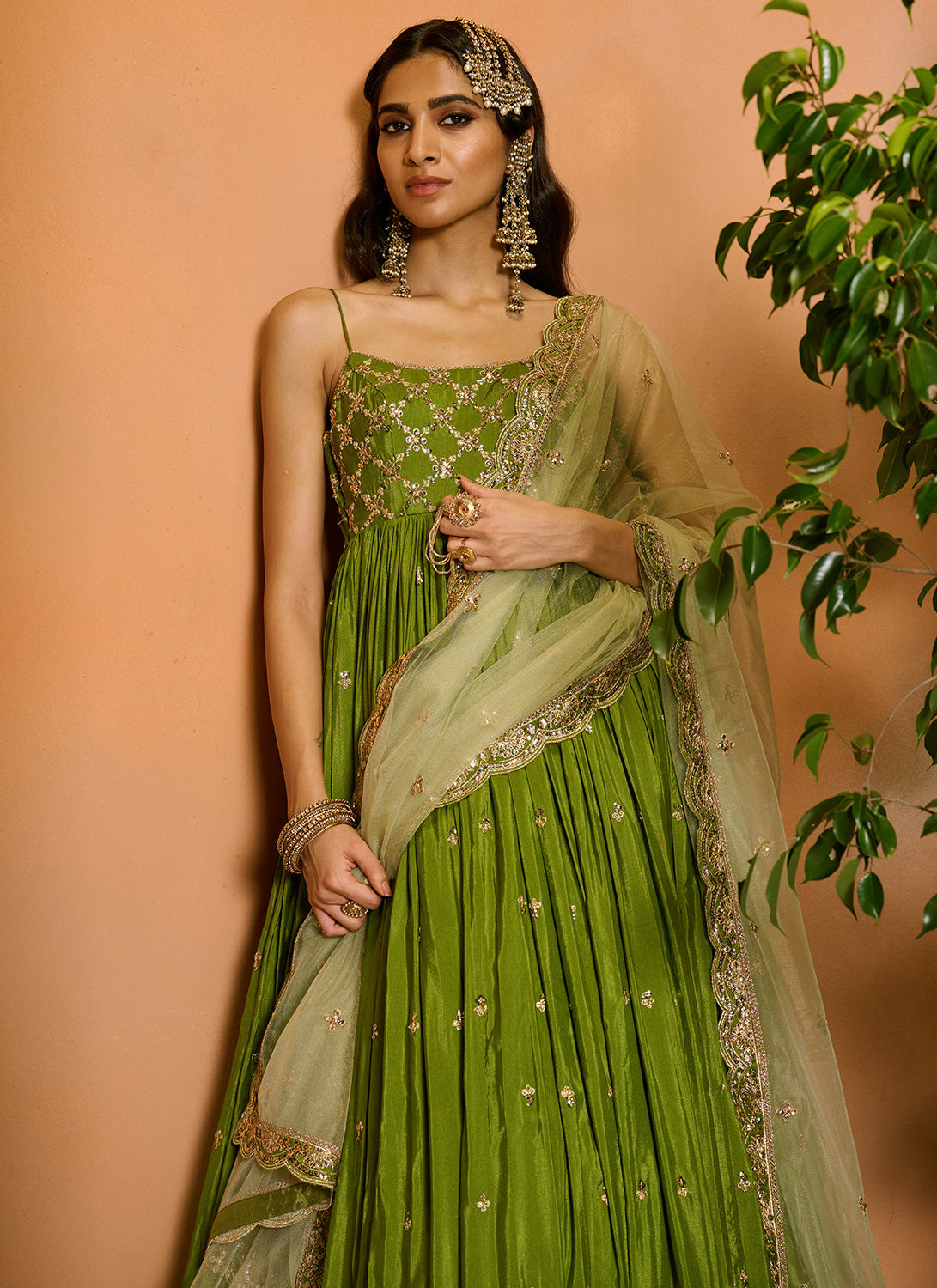 Mehendi Green Embroidered Anarkali