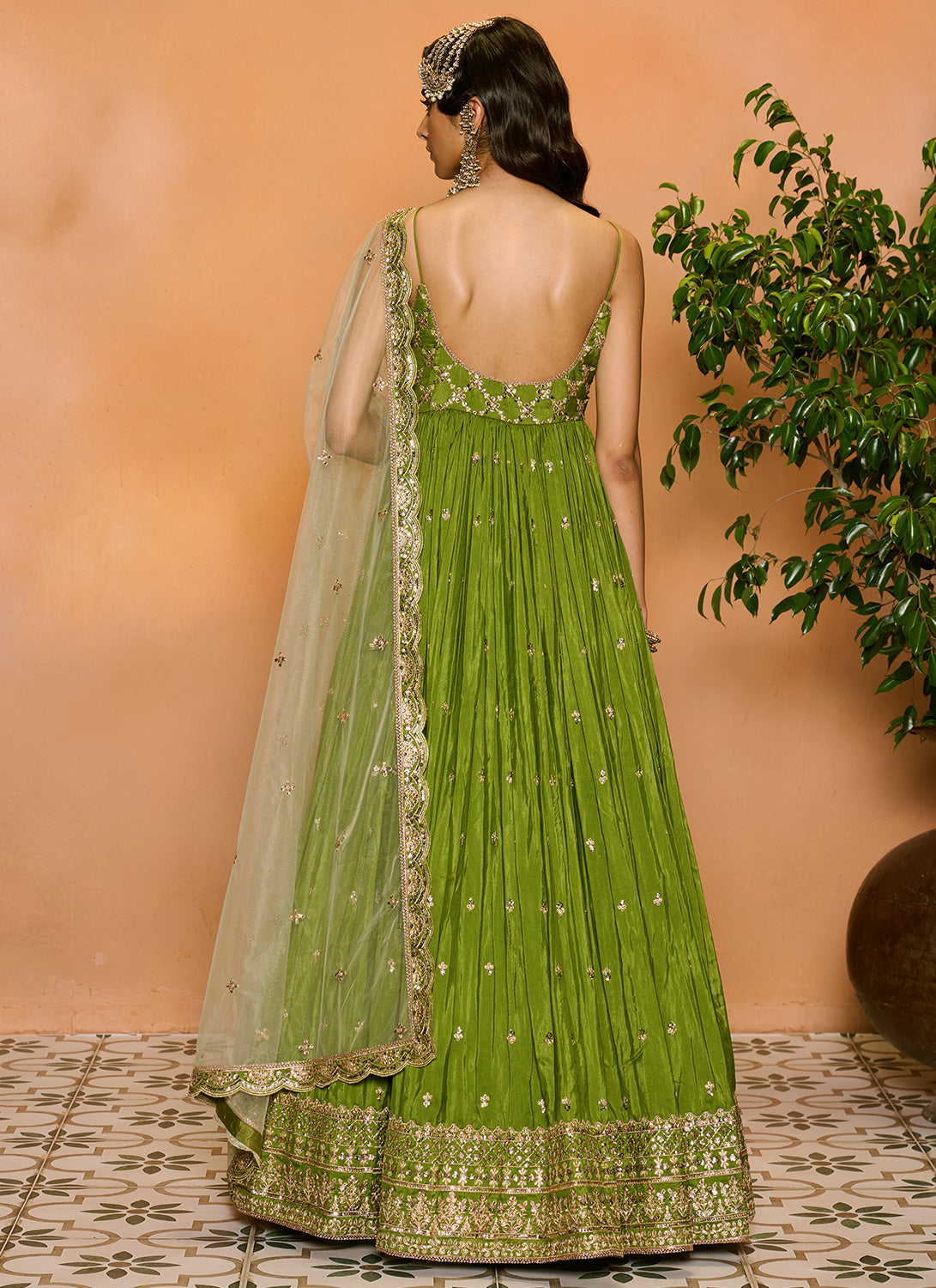 Mehendi Green Embroidered Anarkali