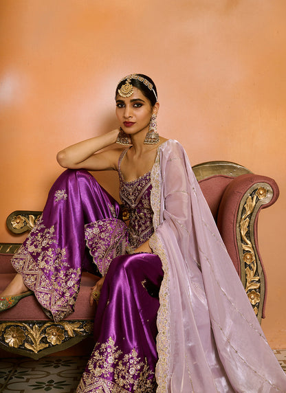 Purple Embroidered Sharara Suit