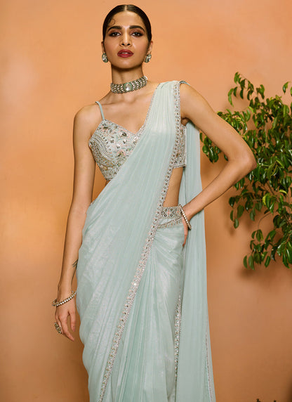 Dusty Mint Embroidered Georgette Saree