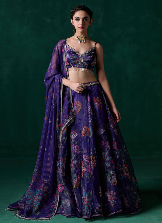 Purple Multicolor Floral Printed Lehenga