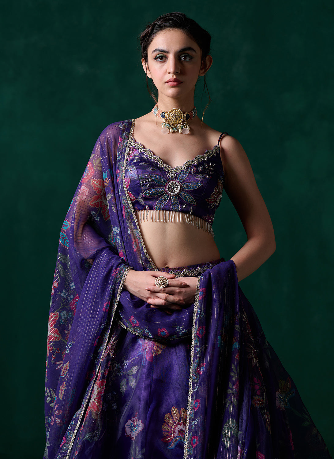 Purple Multicolor Floral Printed Lehenga