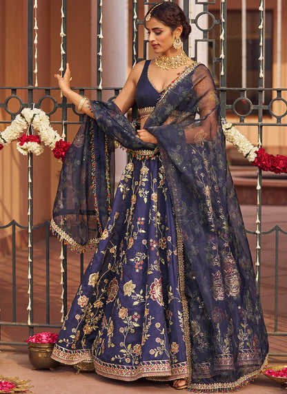 Navy Blue Embroidered Lehenga