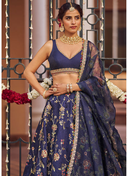 Navy Blue Embroidered Lehenga