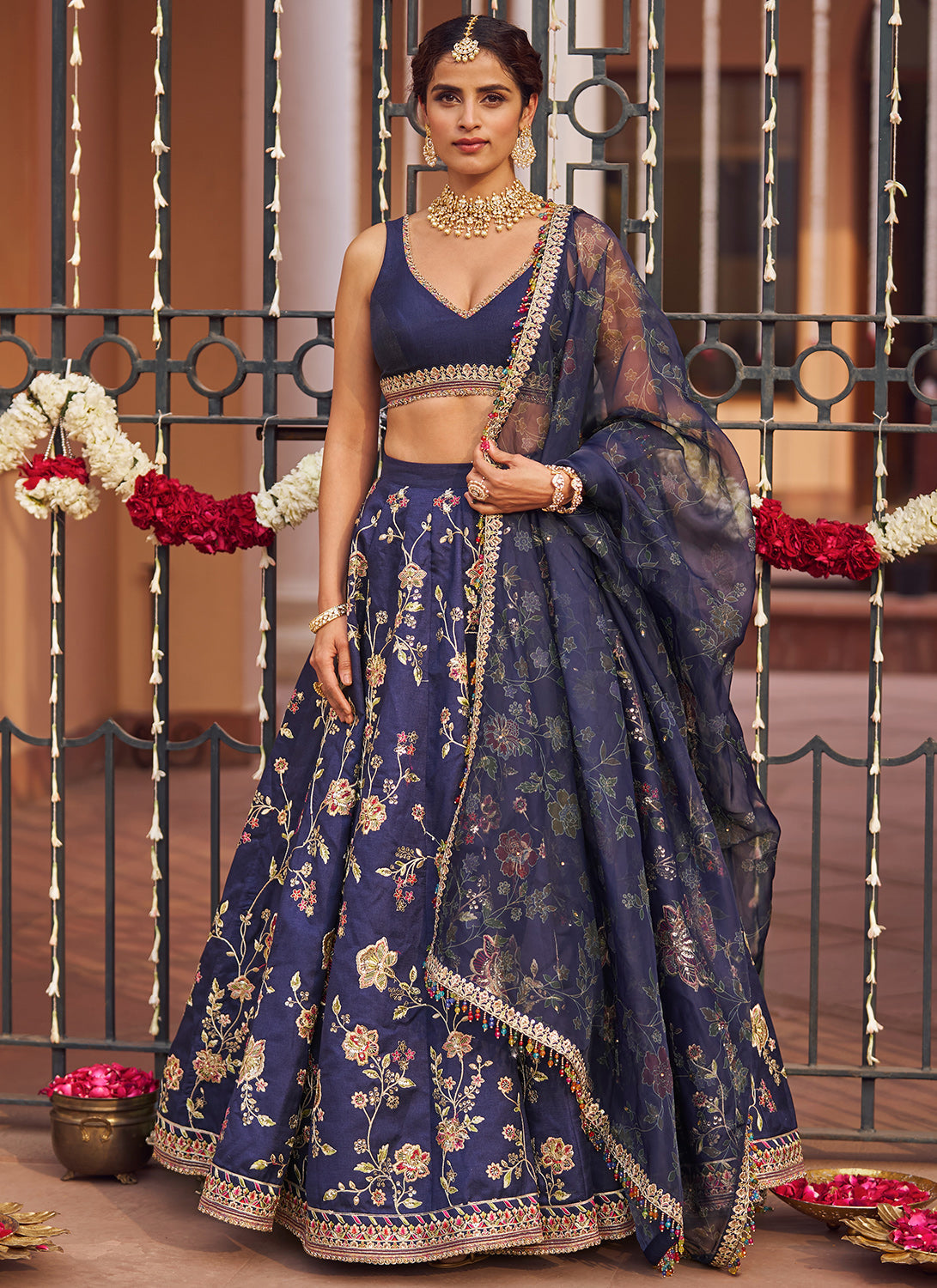 Navy Blue Embroidered Lehenga