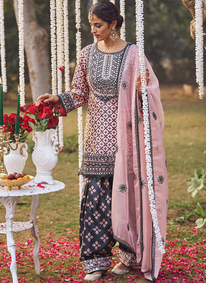 Pink and Black Embroidered Patiala Suit