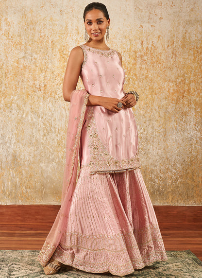 Pink Embroidered Gharara Suit