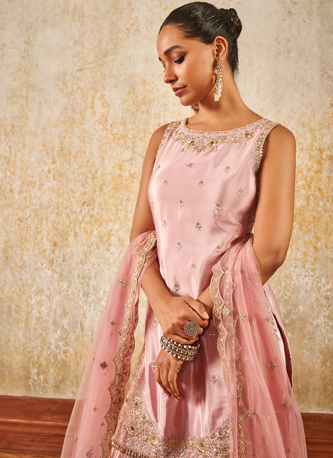 Pink Embroidered Gharara Suit