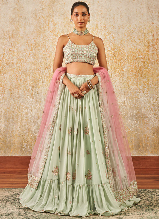 Light Mint Embroidered Lehenga