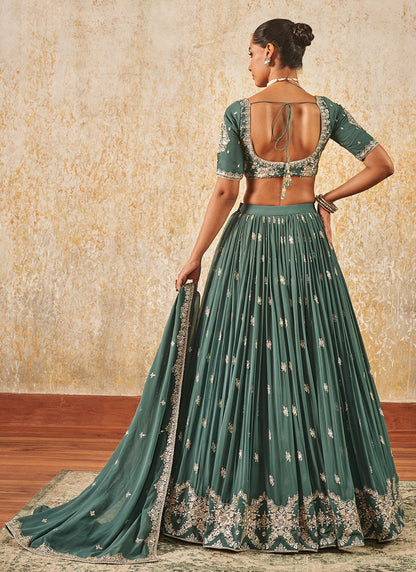 Dusty Green Embroidered Lehenga