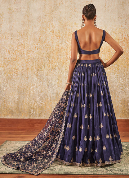 Navy Blue Embroidered Lehenga