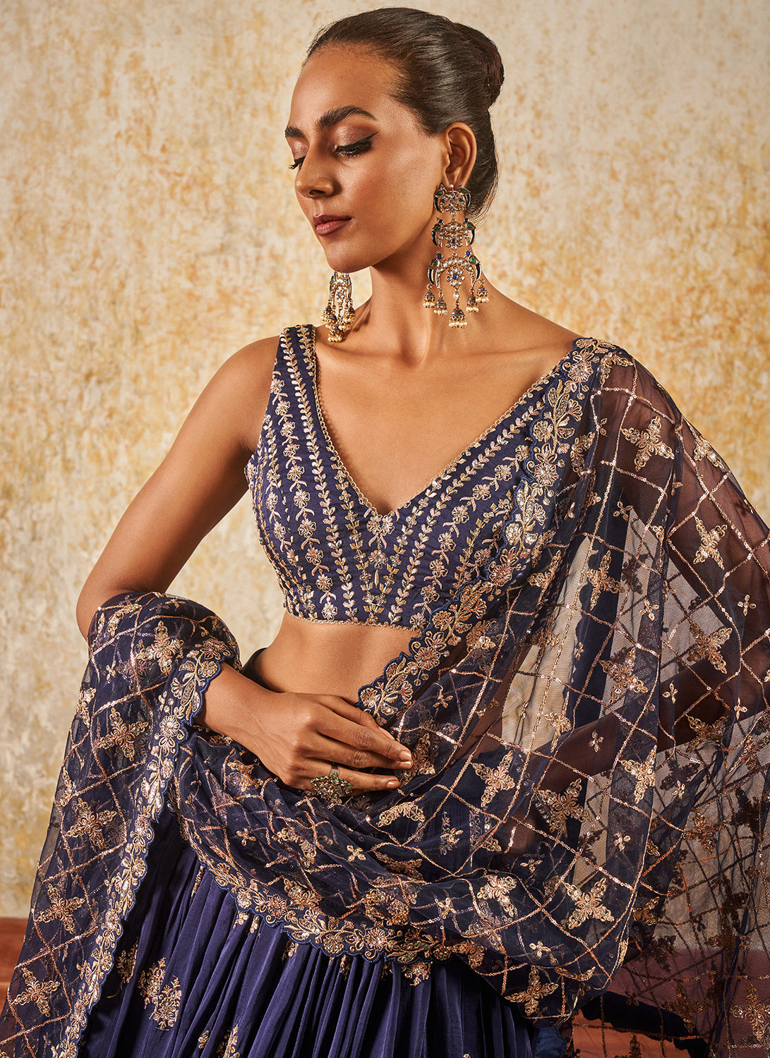 Navy Blue Embroidered Lehenga