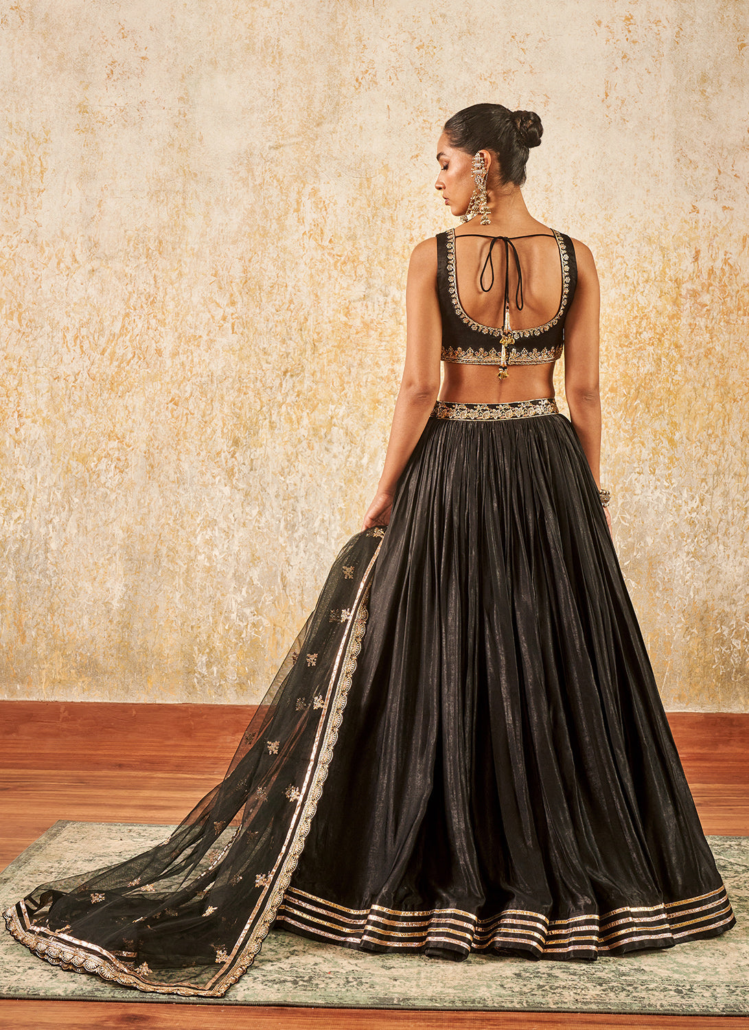 Black and Gold Embroidered Lehenga