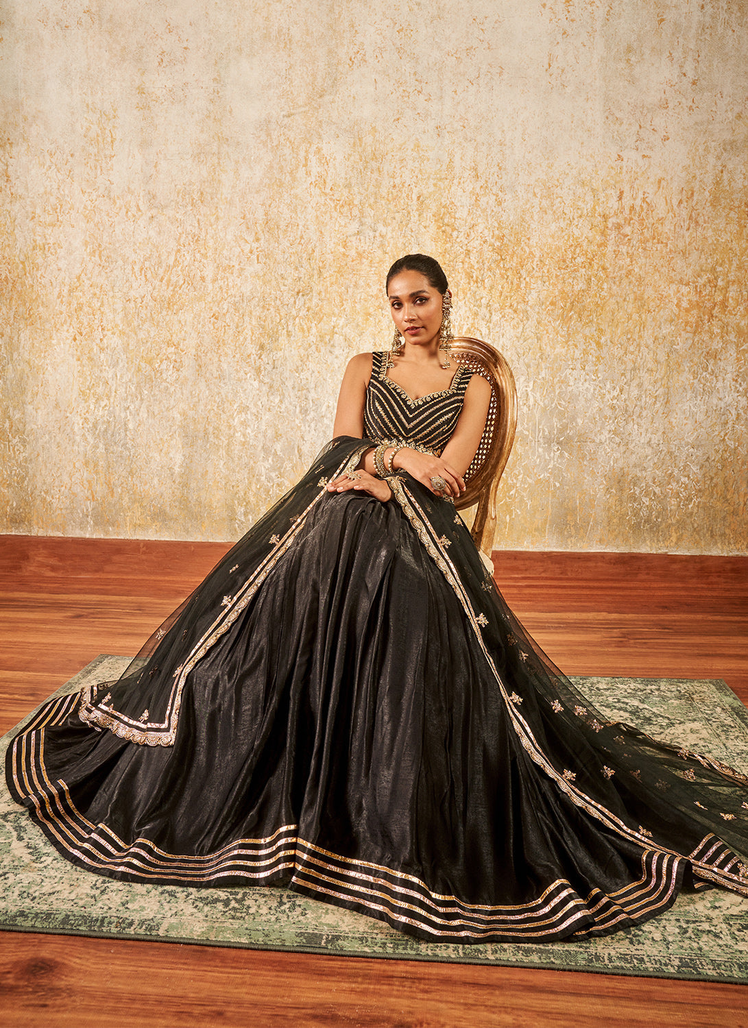 Black and Gold Embroidered Lehenga