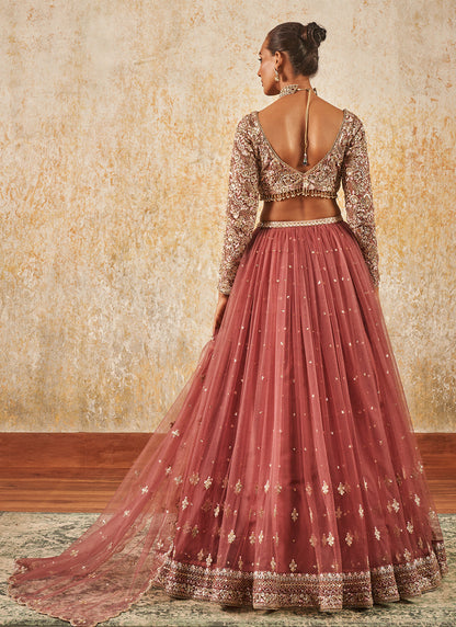 Dusty Rose Embroidered Lehenga