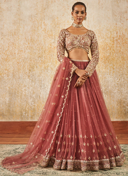 Dusty Rose Embroidered Lehenga