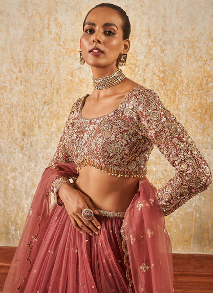 Dusty Rose Embroidered Lehenga