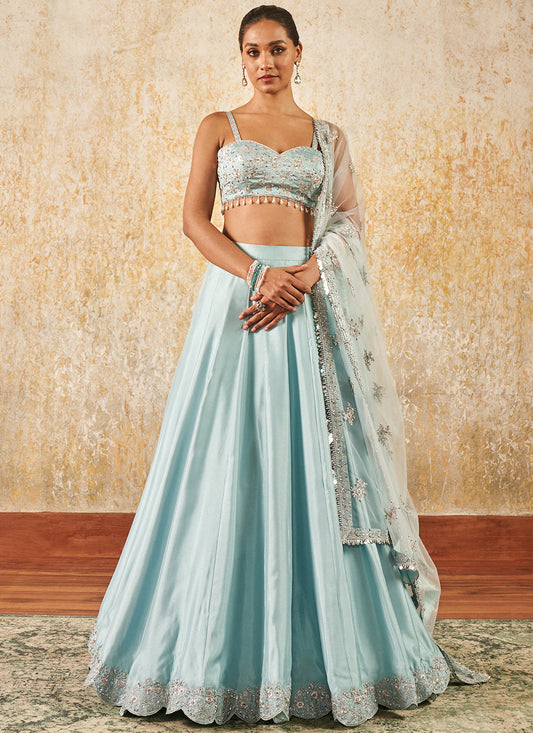 Light Blue Embroidered Lehenga