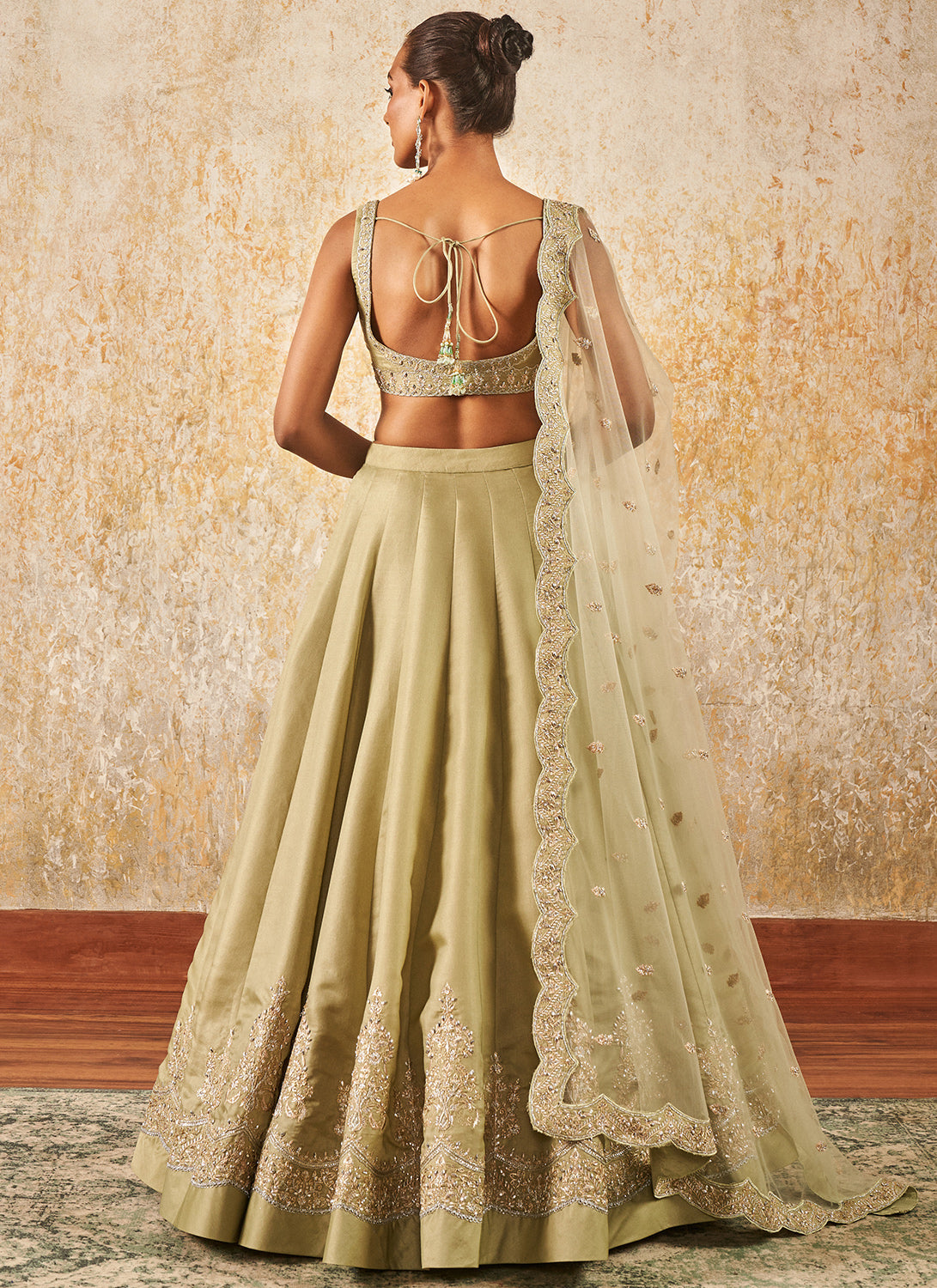 Light Dusty Green Embroidered Lehenga