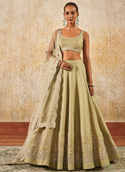 Light Dusty Green Embroidered Lehenga