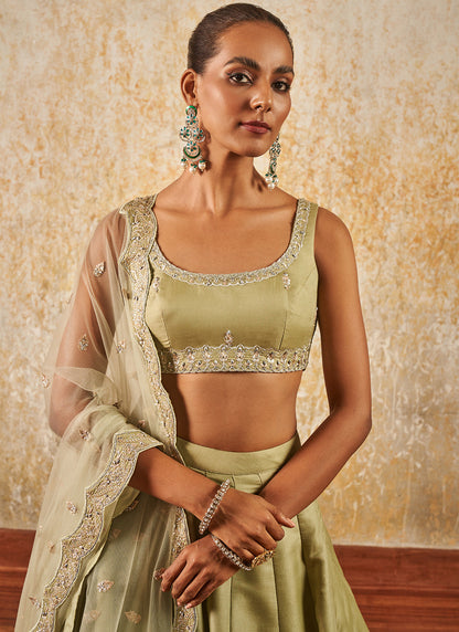 Light Dusty Green Embroidered Lehenga