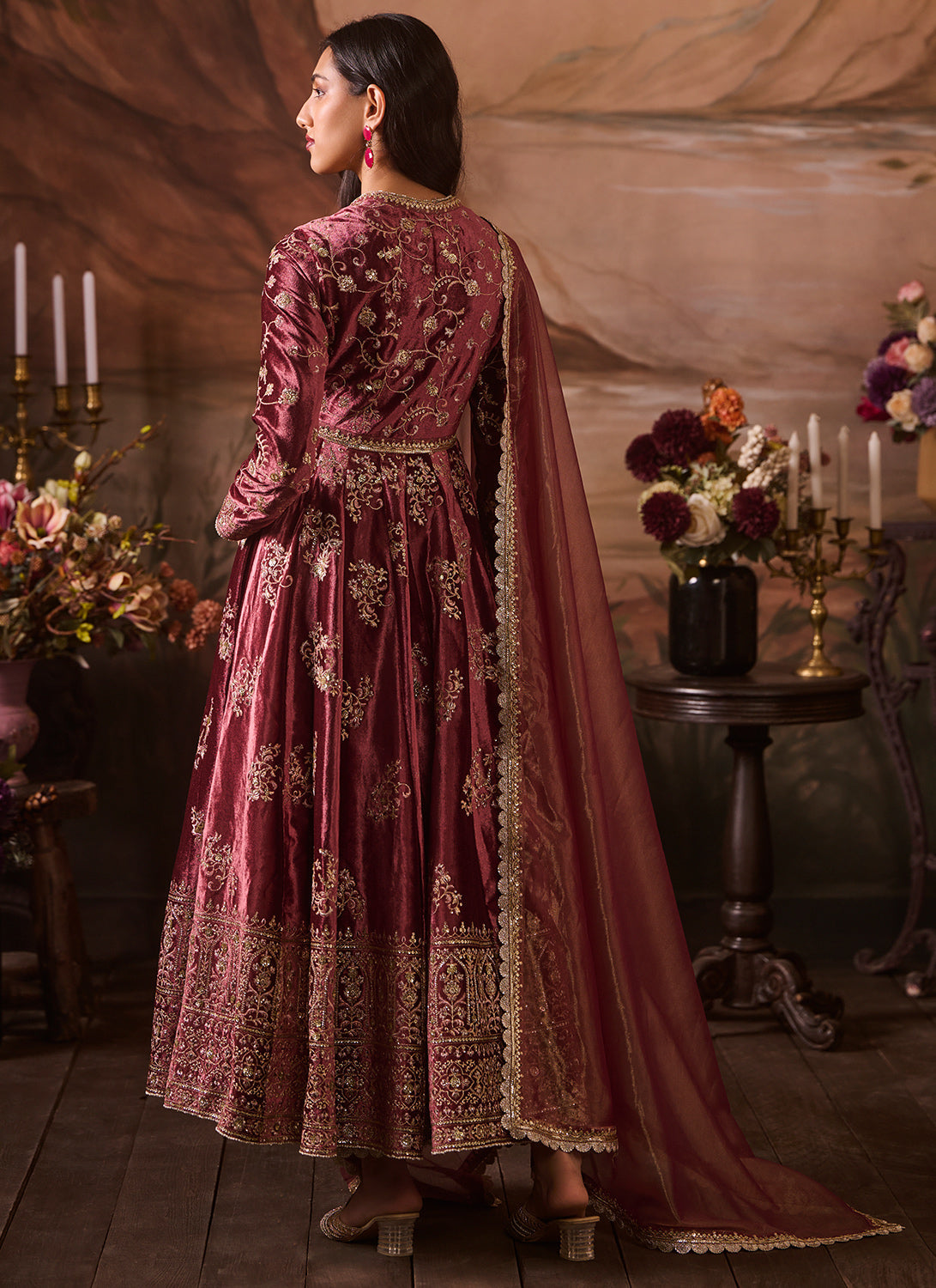 Dusty Pink Embroidered Velvet Anarkali