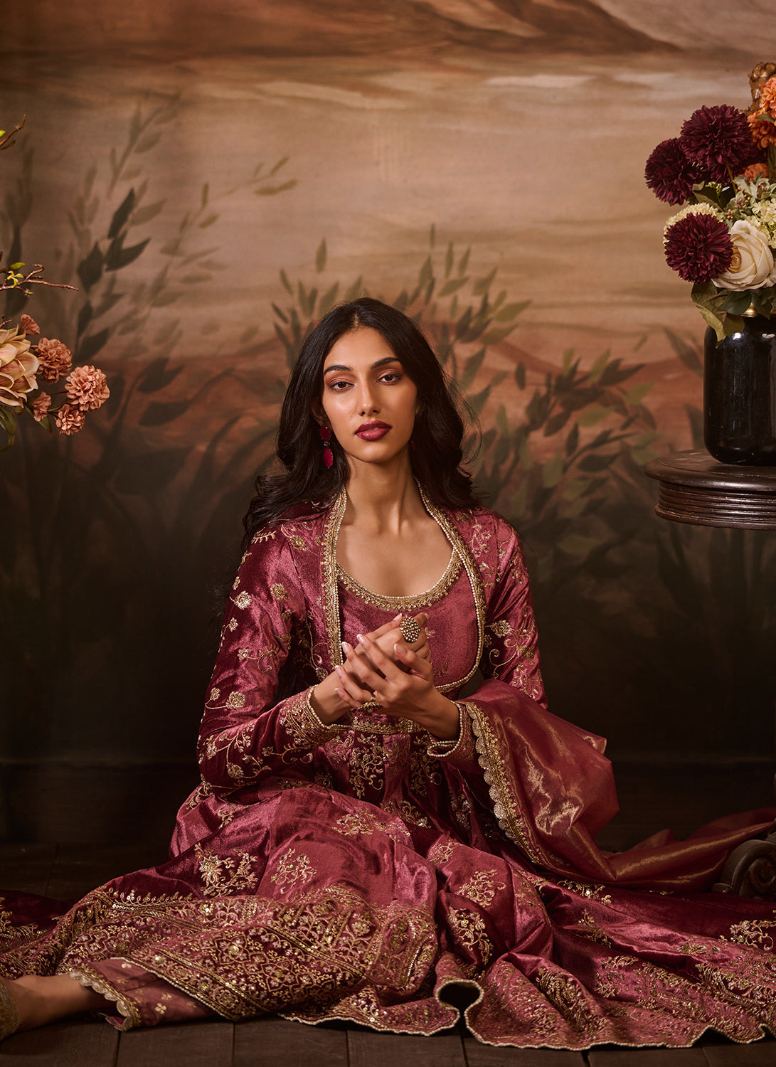 Dusty Pink Embroidered Velvet Anarkali