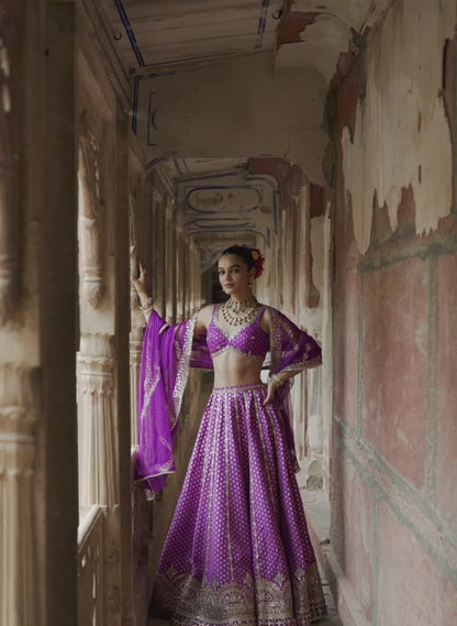 Purple Embroidered Brocade Lehenga