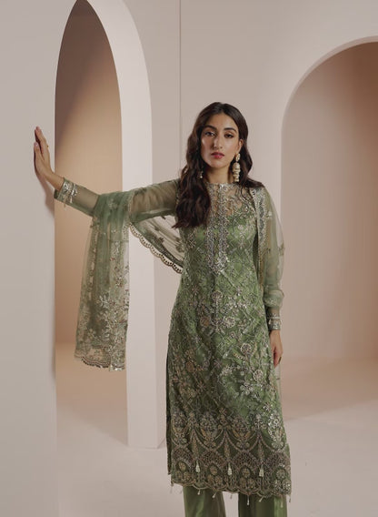 Dusty Green Embroidered Palazzo Suit