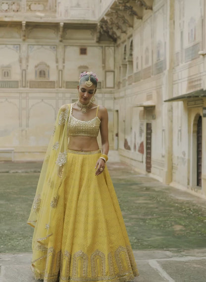 Yellow Embroidered Brocade Lehenga