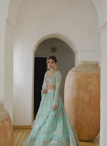 Dusty Blue Embroidered Lehenga