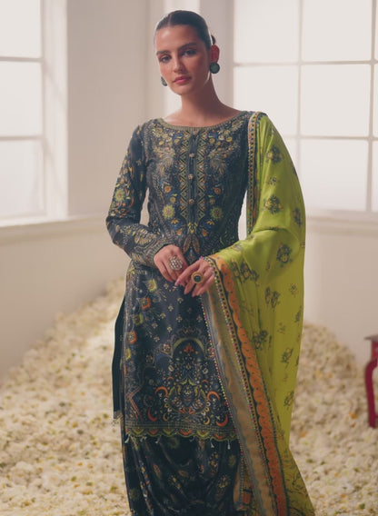 Black and Lime Green Floral Printed Patiala Suit